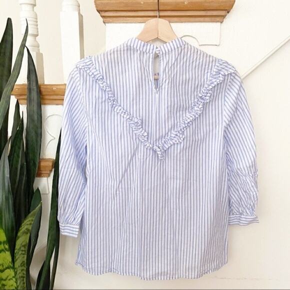 EXPRESS striped ruffle blue white blouse size S - Picture 6 of 7